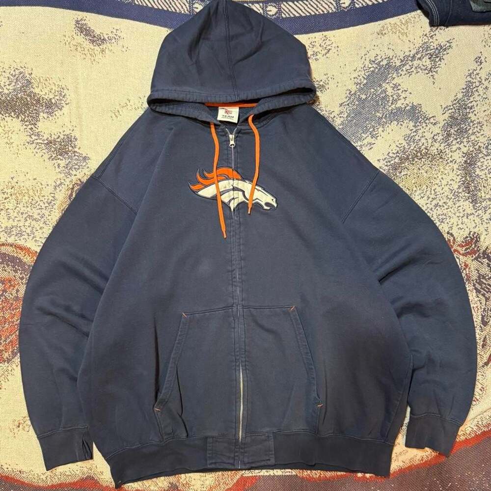 NFL Team Apparel Denver Broncos Full Zip Hoodie Navy Blue